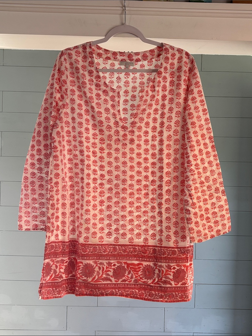 Printed White Tunic with Coral Motif